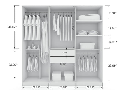 ReForm Creative Home Torino Modern Freestanding Wardrobe - White Free Delivery USA & Canada