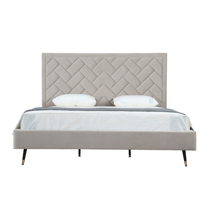 ReForm Creative Home Gallagher Upholstered Velvet Platform Bed - Greige Free Delivery USA & Canada