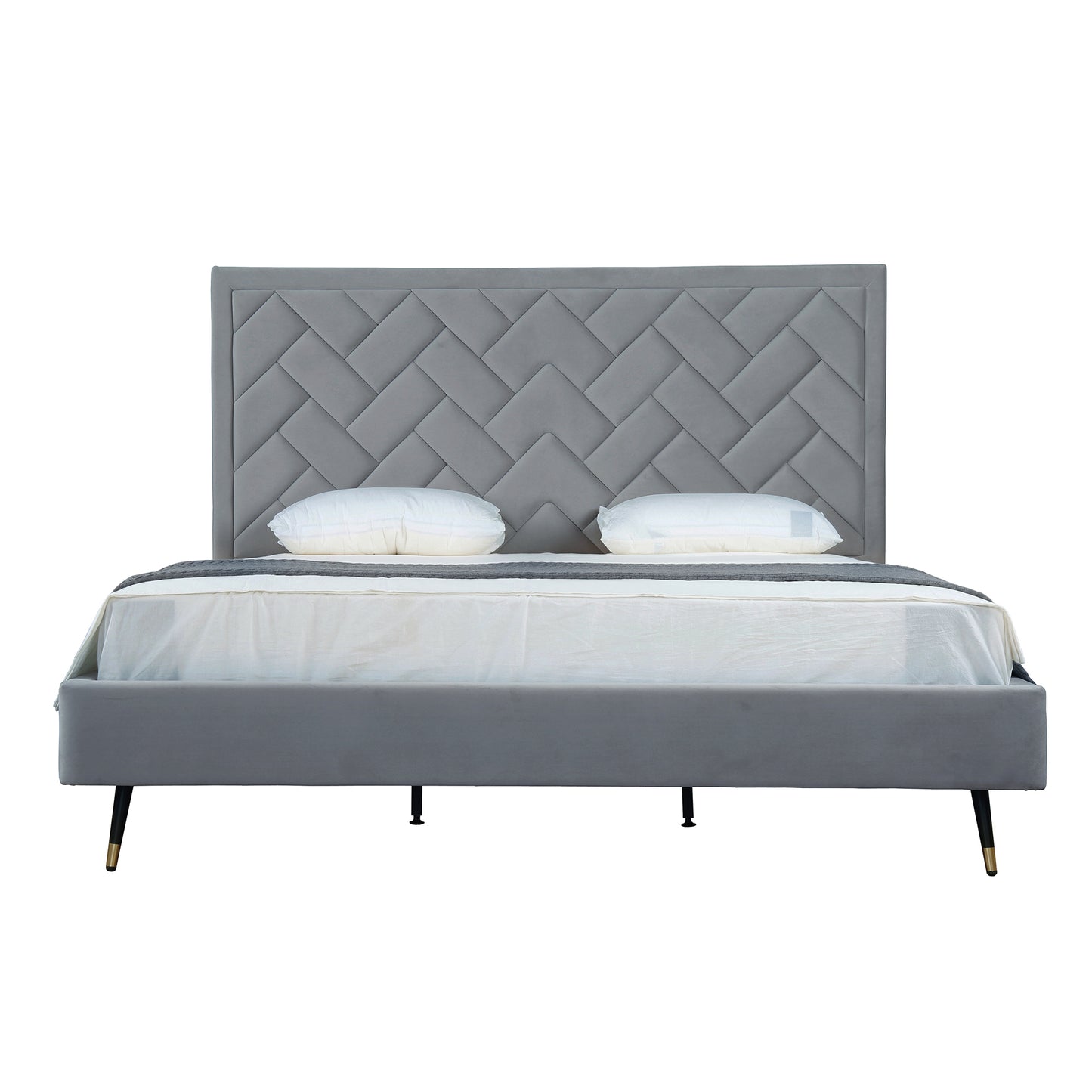 ReForm Creative Home Gallagher Upholstered Velvet Platform Bed - Grey Free Delivery USA & Canada