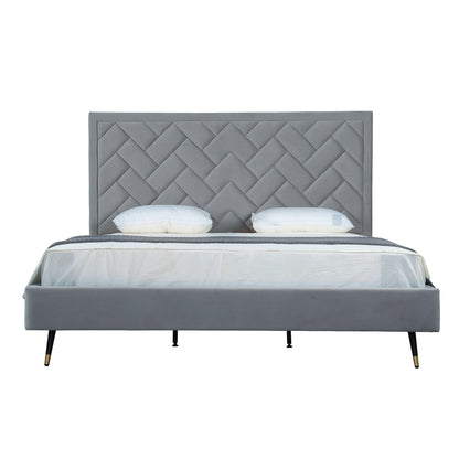 ReForm Creative Home Gallagher Upholstered Velvet Platform Bed - Grey Free Delivery USA & Canada