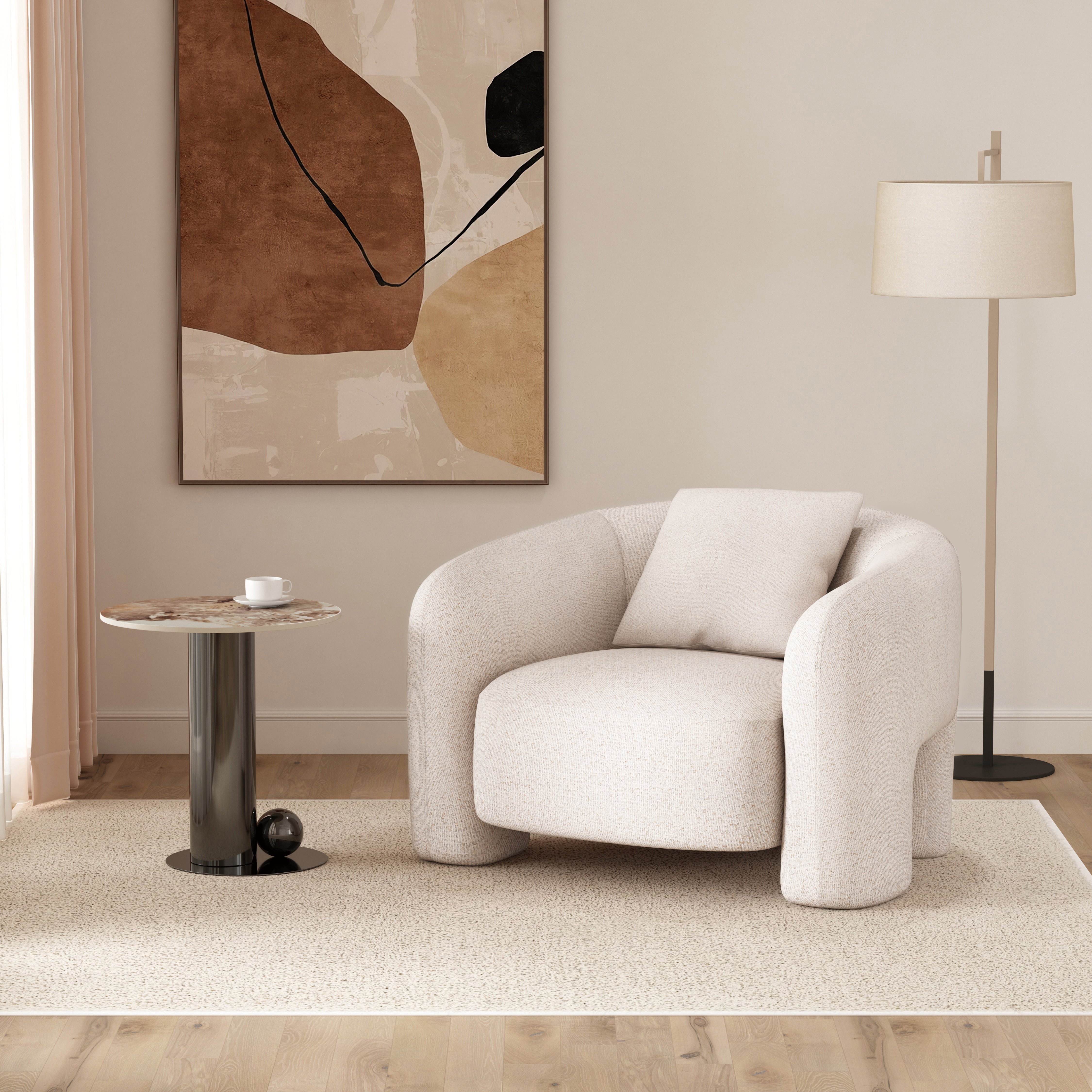 ReForm Creative Home Chloe Pine Wood Tweed Accent Chair - Cream
