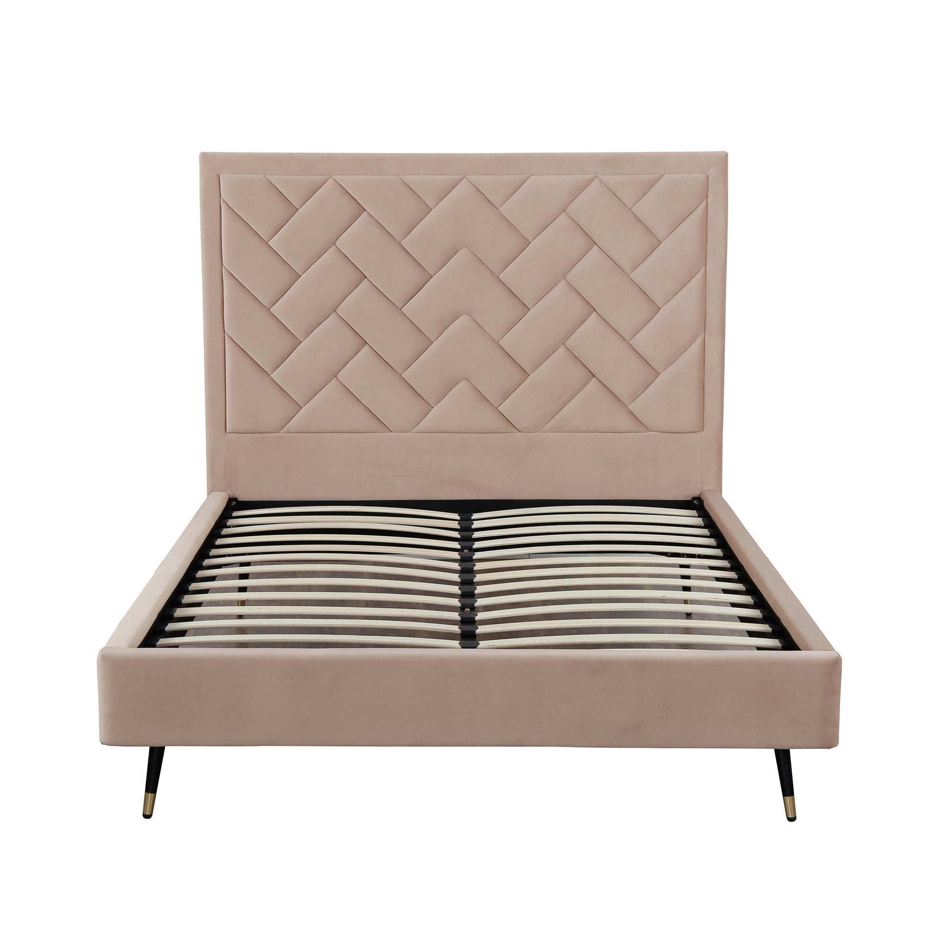 ReForm Creative Home Gallagher Upholstered Velvet Platform Queen Bed - Nude Beige Free Delivery USA & Canada