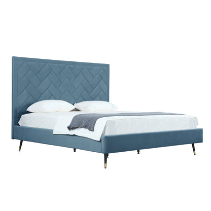 ReForm Creative Home Gallagher Upholstered Velvet Platform Bed - Blue Free Delivery USA & Canada