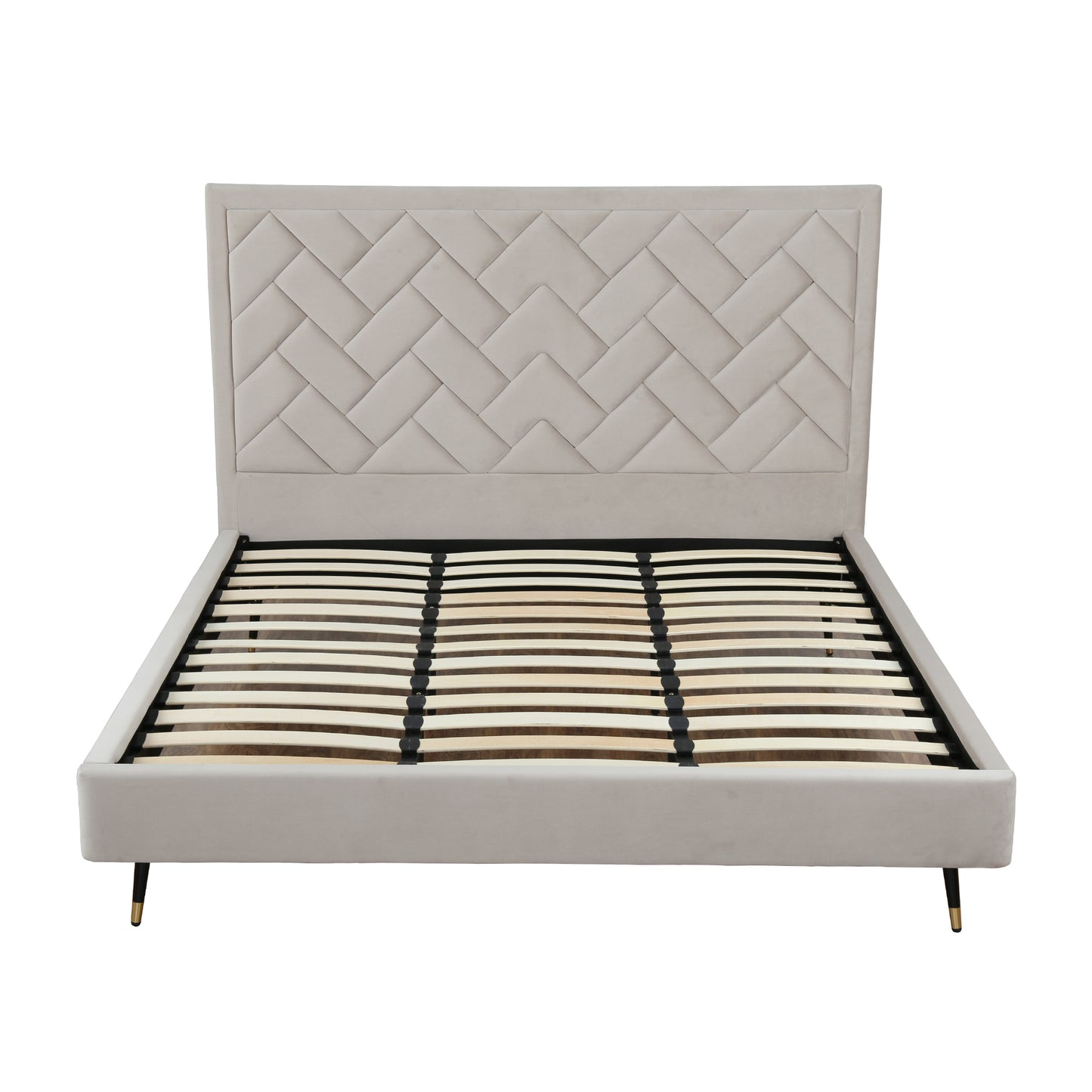 ReForm Creative Home Gallagher Upholstered Velvet Platform Bed - Greige Free Delivery USA & Canada