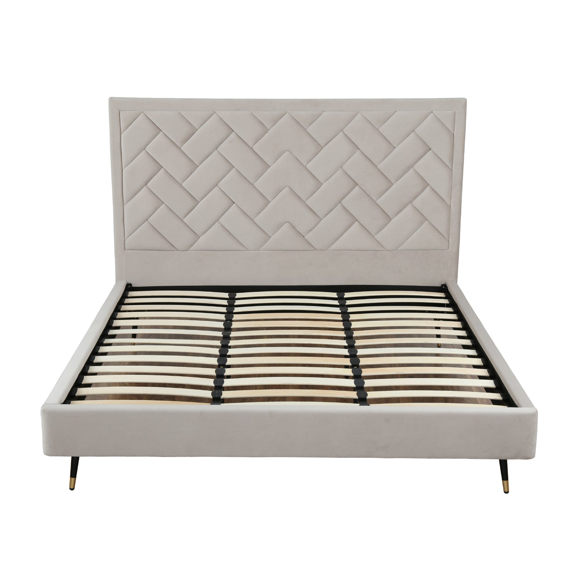 ReForm Creative Home Gallagher Upholstered Velvet Platform Bed - Greige Free Delivery USA & Canada
