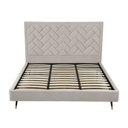 ReForm Creative Home Gallagher Upholstered Velvet Platform Bed - Greige Free Delivery USA & Canada
