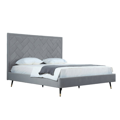 ReForm Creative Home Gallagher Upholstered Velvet Platform Bed - Grey Free Delivery USA & Canada