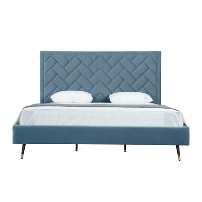 ReForm Creative Home Gallagher Upholstered Velvet Platform Bed - Blue Free Delivery USA & Canada