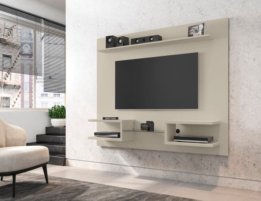 Augusta Modern Floating Shelved Entertainment Center - Beige/Cream Gloss