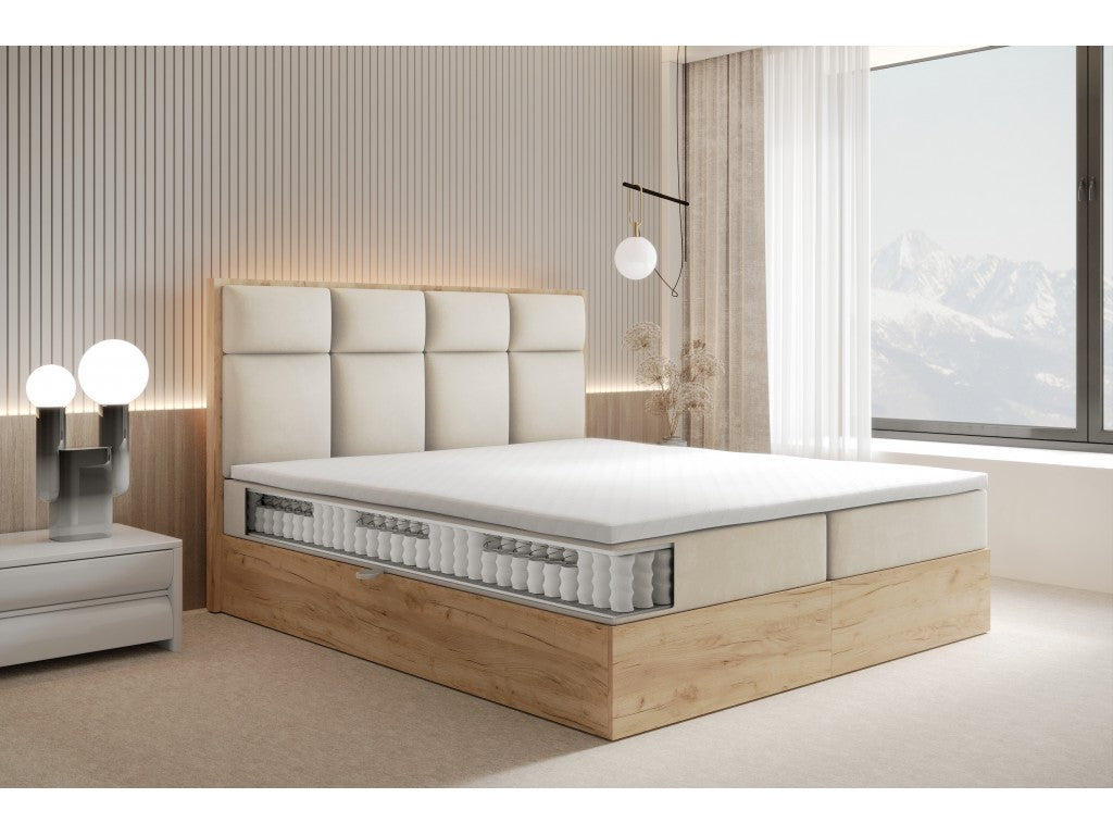 ReForm Creative Home Selva Upholstered Lift Storage Platform Bed - Cream Free Delivery USA & Canada