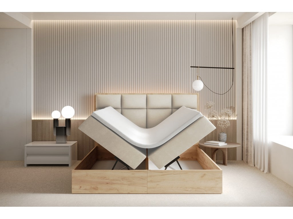 ReForm Creative Home Selva Upholstered Lift Storage Platform Bed - Cream Free Delivery USA & Canada