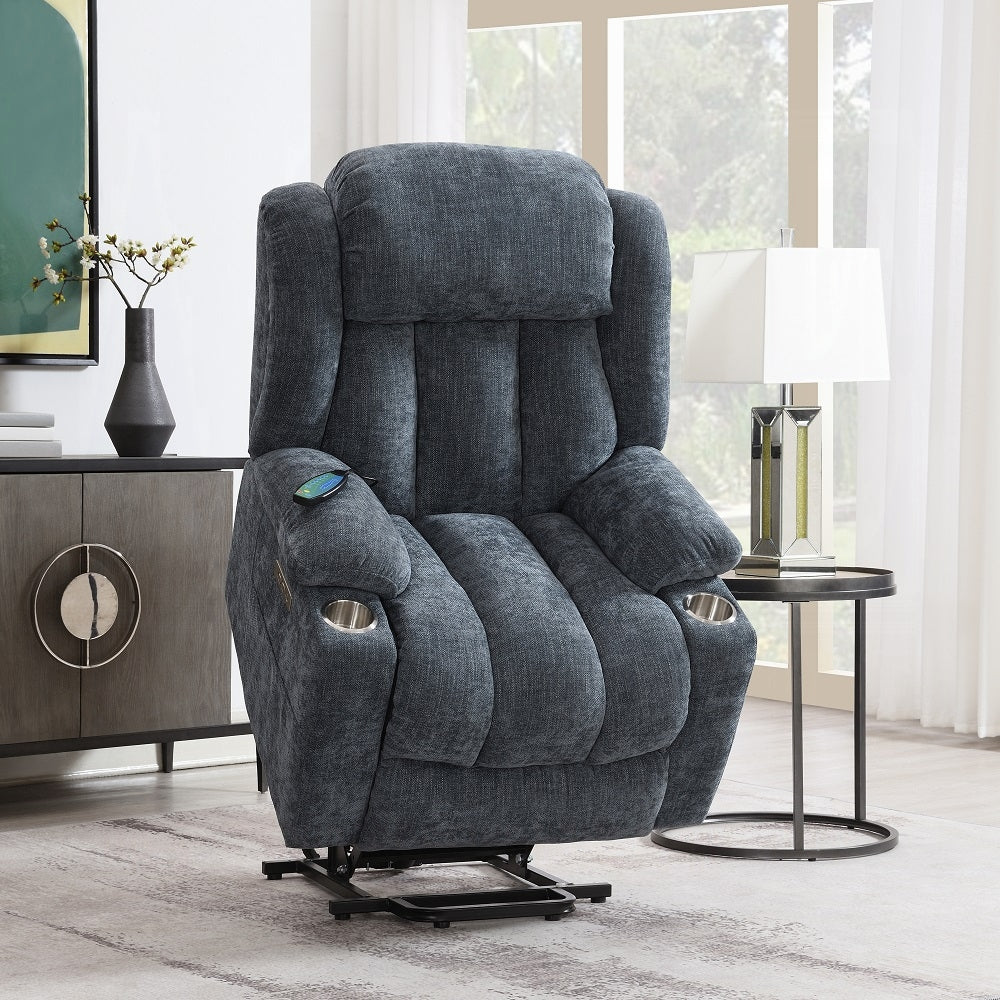 ReForm Creative Home Krabi navy blue power recliner with lift, heating and massage