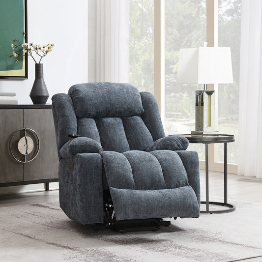ReForm Creative Home Krabi navy blue power recliner with lift, heating and massage
