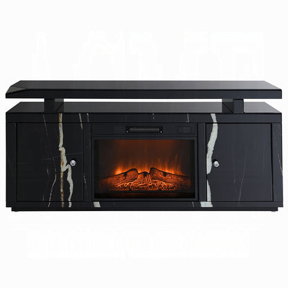 Noir Mirrored 60" TV Stand/Fireplace - Black