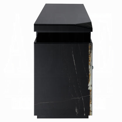 Noir Mirrored 60" TV Stand/Fireplace - Black
