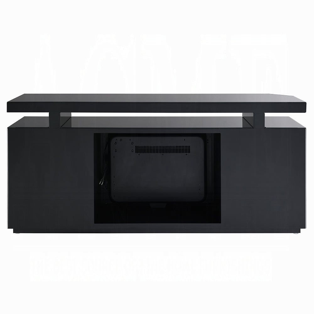 Noir Mirrored 60" TV Stand/Fireplace - Black