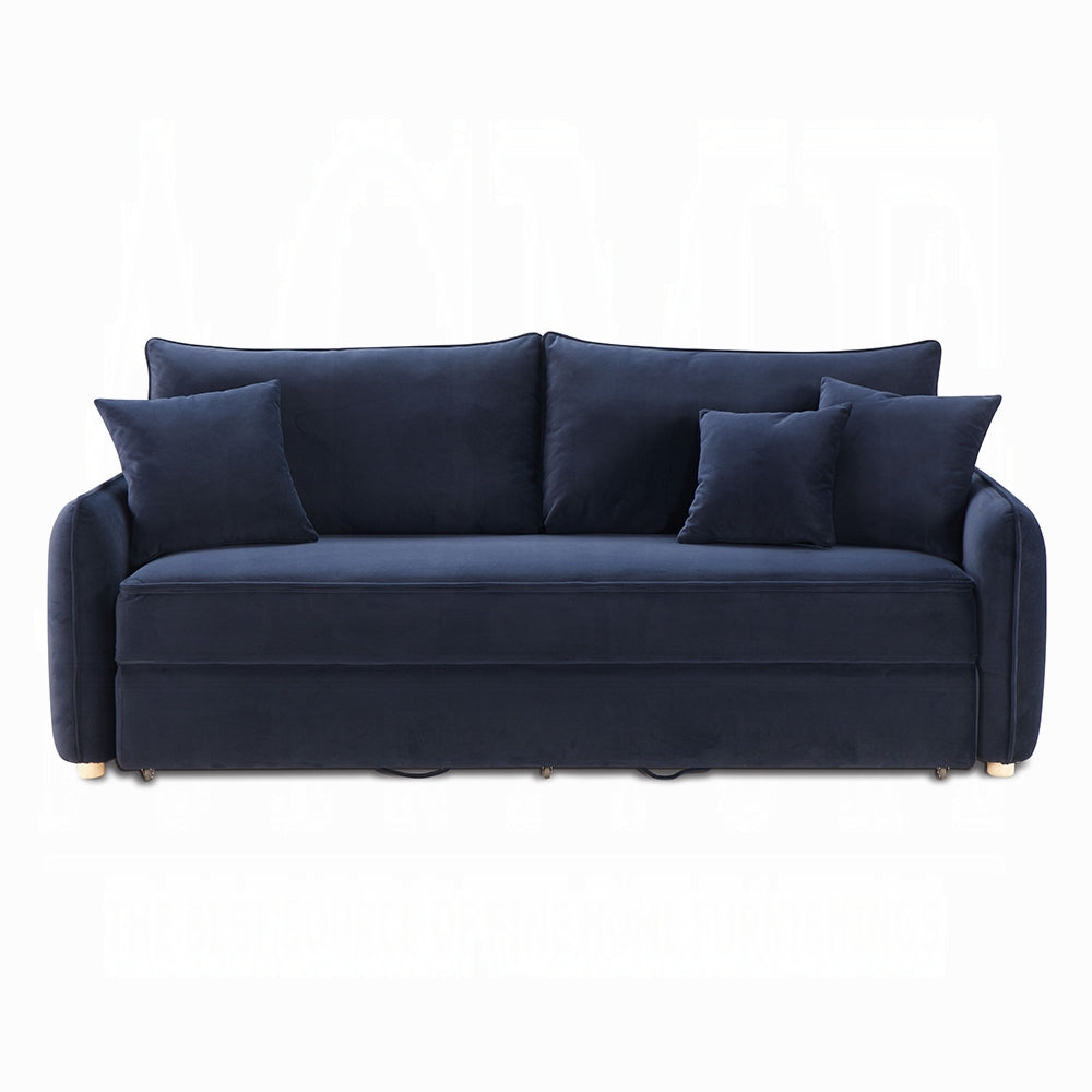 Bica Velvet Condo Size Sleeper Sofa w/Storage - Navy Blue