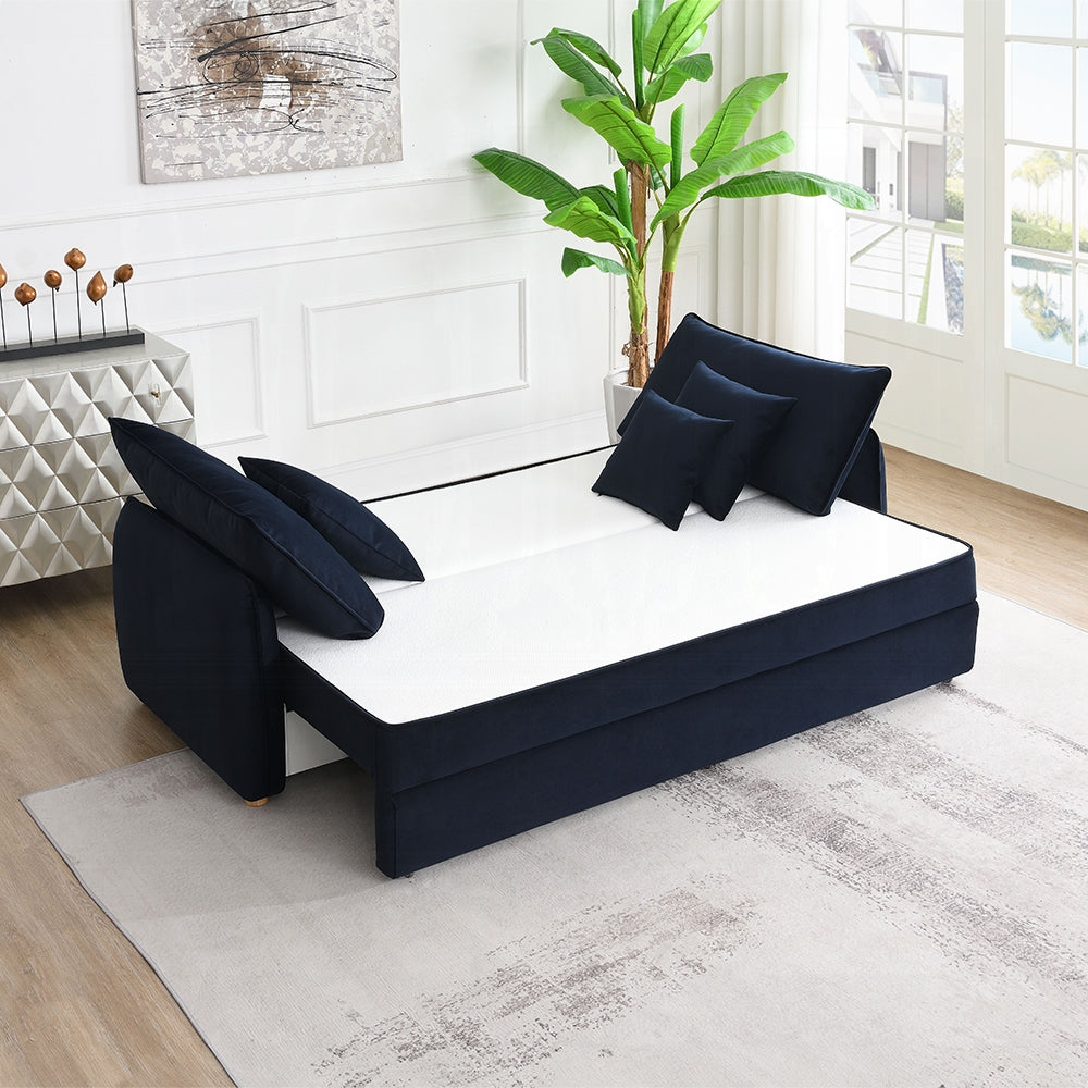 Bica Velvet Condo Size Sleeper Sofa w/Storage - Navy Blue