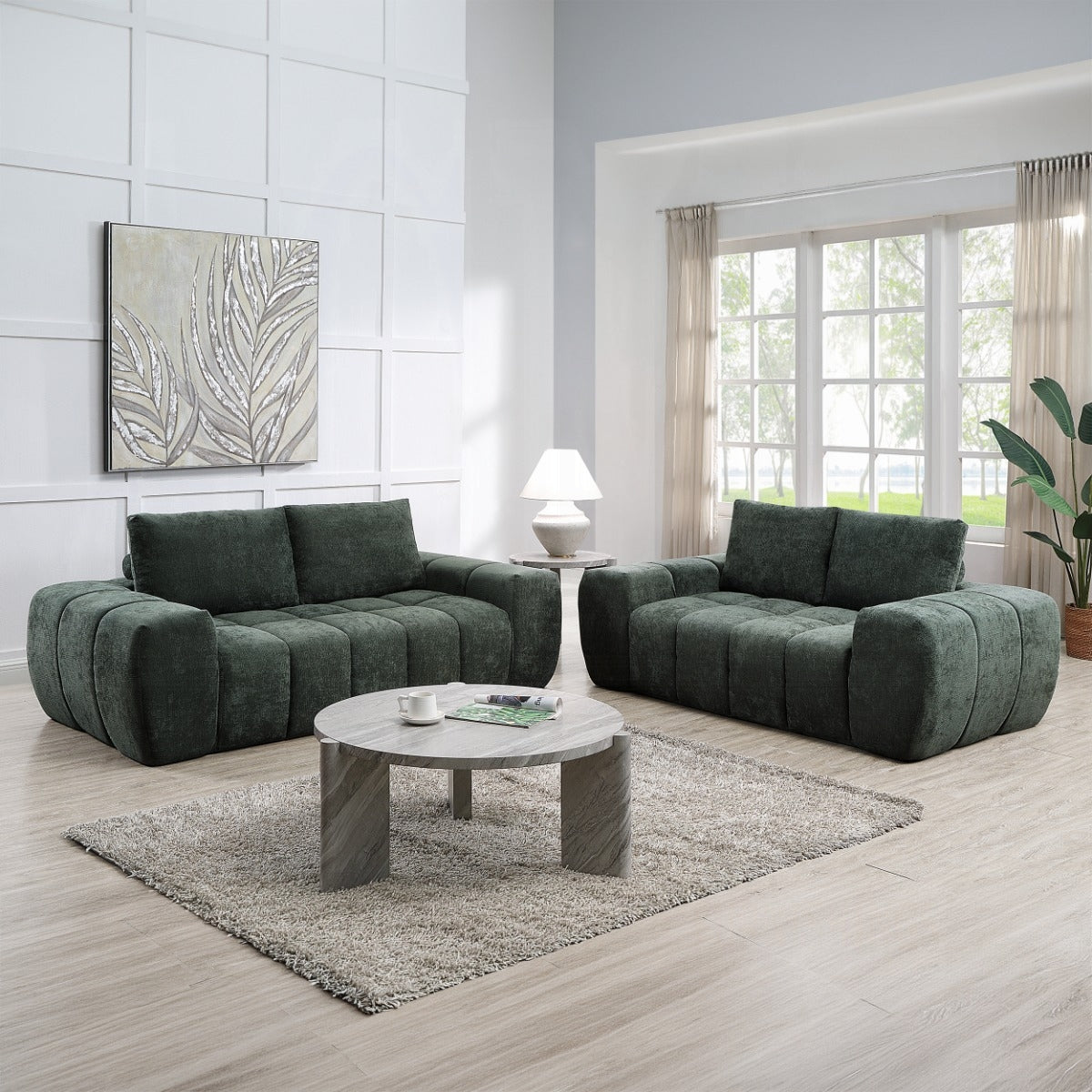 ReForm Creative Home Cushy Condo Size 2 & 3 Seater Plush Sofas - Dark Green-Free Delivery-USA & CANADA