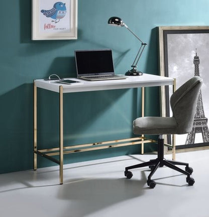 Lunar Elegant Multi-Purpose Desk w/USB Port - White/Gold