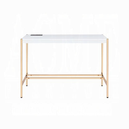 Lunar Elegant Multi-Purpose Desk w/USB Port - White/Gold