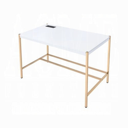 Lunar Elegant Multi-Purpose Desk w/USB Port - White/Gold