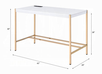 Lunar Elegant Multi-Purpose Desk w/USB Port - White/Gold